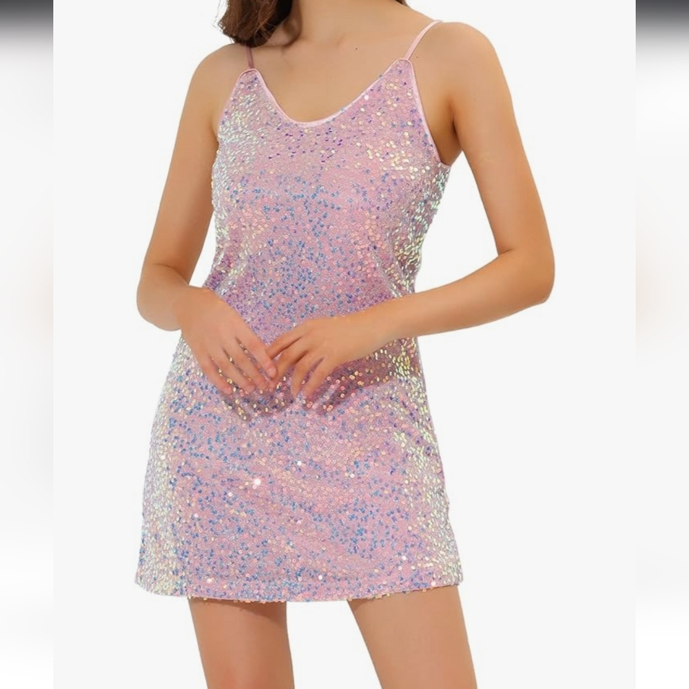 Pastel Sequin Spaghetti Strap Dress
